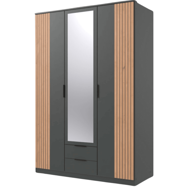 Armoire 3 portes Luebeck graphite/ aspect clayette artisan