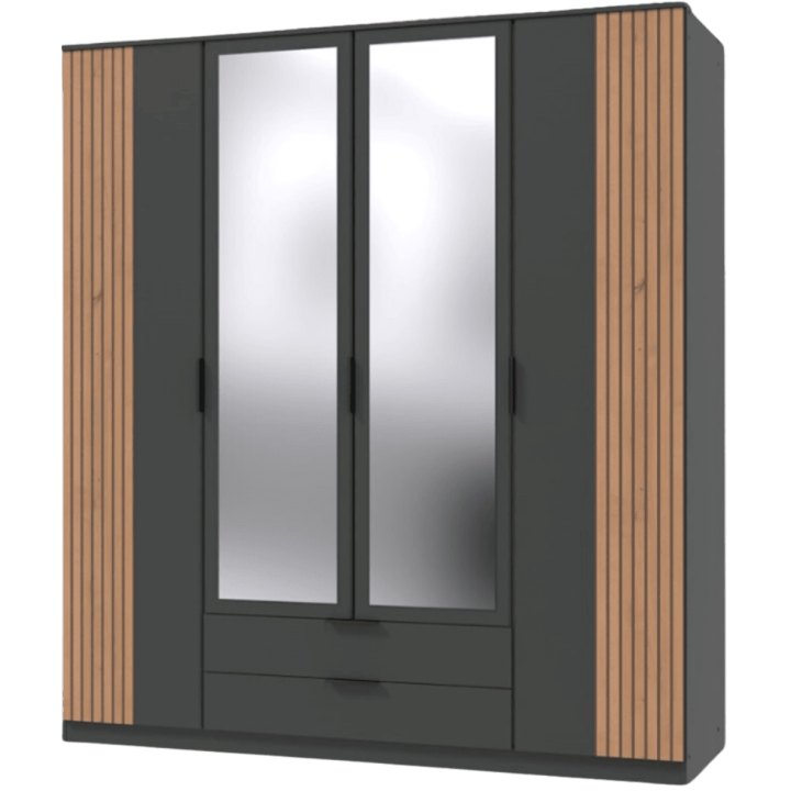 Armoire 4 portes Luebeck graphite/aspect clayette artisan
