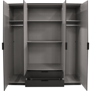 Armoire 4 portes Luebeck graphite/aspect clayette artisan