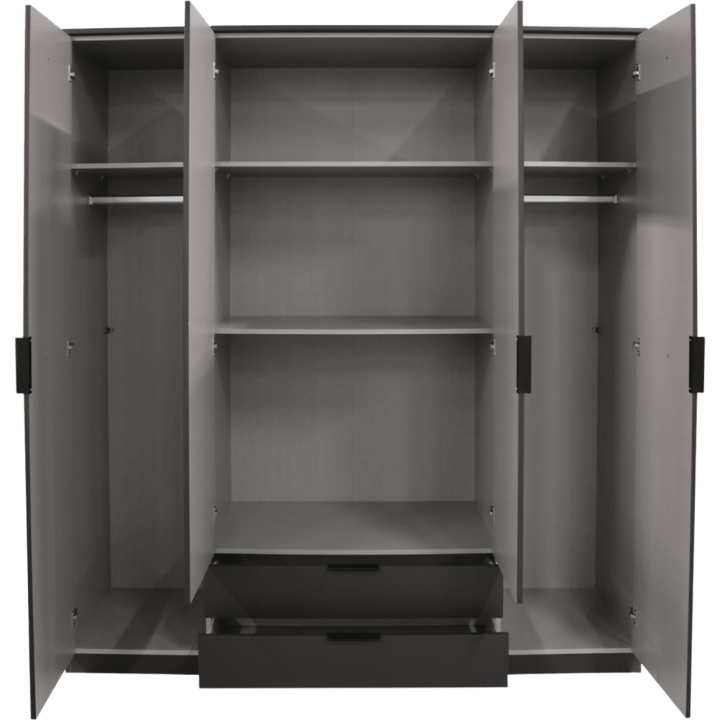 Armoire 4 portes Luebeck graphite/aspect clayette artisan