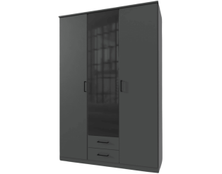 Armoire 3 portes Soest graphite/verre noir