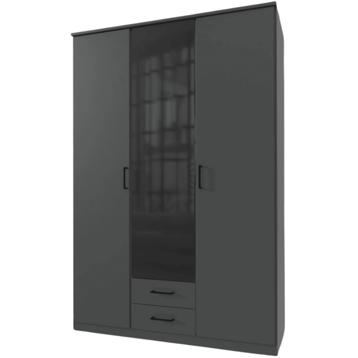 Armoire 3 portes Soest graphite/verre noir