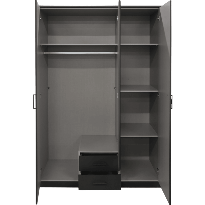 Armoire 3 portes Soest graphite/verre noir