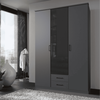 Armoire 3 portes Soest graphite/verre noir