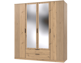 Armoire 4 portes (2 miroir) Luebeck graphite/aspect clayette artisan