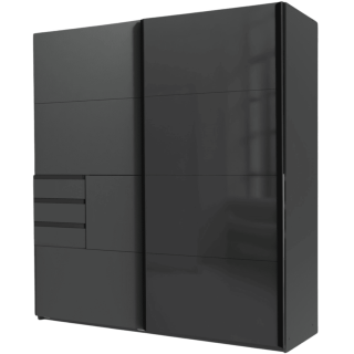 Armoire 2 portes Schwerin graphite/verre noir