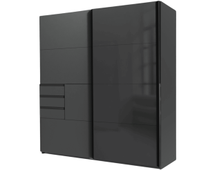 Armoire 2 portes Schwerin graphite/verre noir