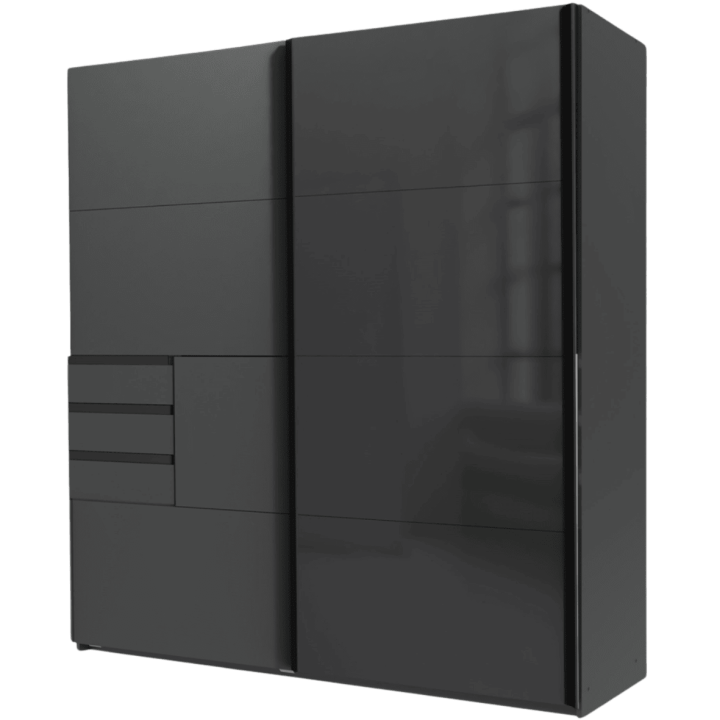 Armoire 2 portes Schwerin graphite/verre noir