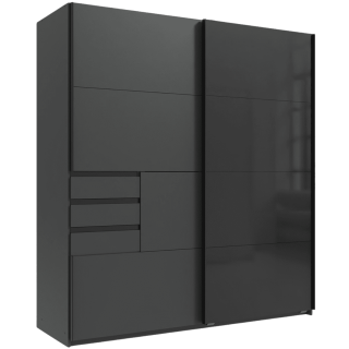 Armoire 2 portes Schwerin graphite/verre noir
