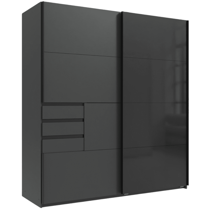 Armoire 2 portes Schwerin graphite/verre noir