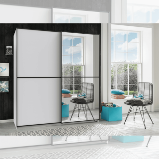 Armoire 2 portes coulissantes avec miroir 180 cm décor blanc, ULM