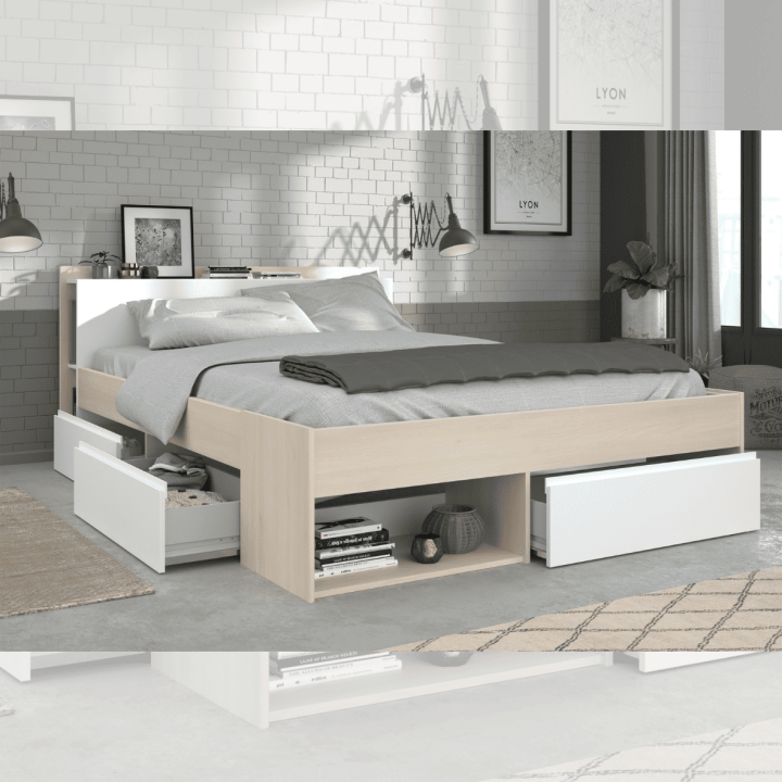Lit 140x200 Most blanc/acacia clair