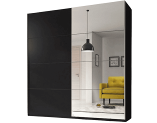 Armoire 2 portes coulissantes Beta noir et miroir