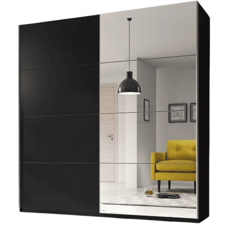 Armoire 2 portes coulissantes Beta noir et miroir