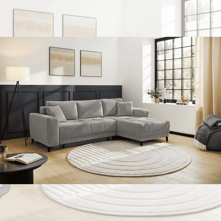 Canapé d'angle convertible Beverly chenille gris