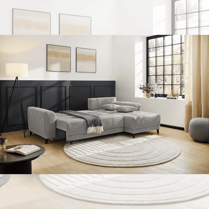 Canapé d'angle convertible Beverly chenille gris