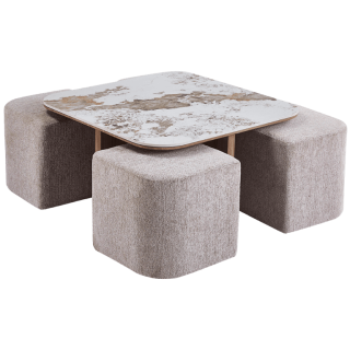 Table basse Evora avec 4 poufs tissu