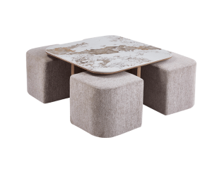 Table basse Evora avec 4 poufs tissu