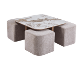 Table basse Evora avec 4 poufs tissu