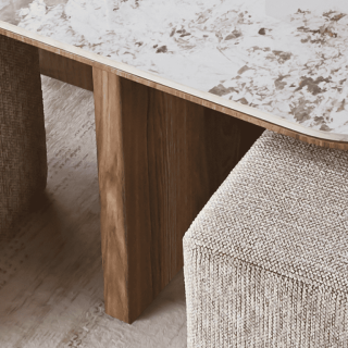 Table basse Evora avec 4 poufs tissu