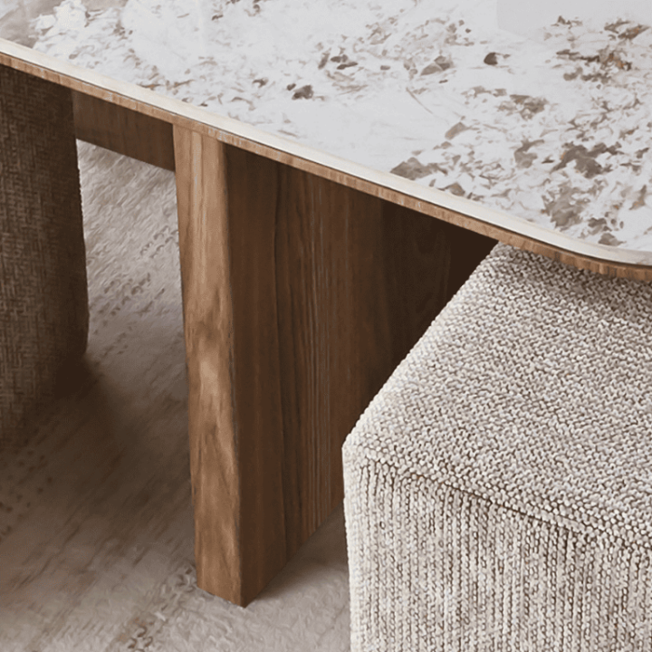 Table basse Evora avec 4 poufs tissu