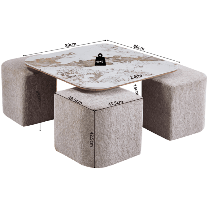 Table basse Evora avec 4 poufs tissu